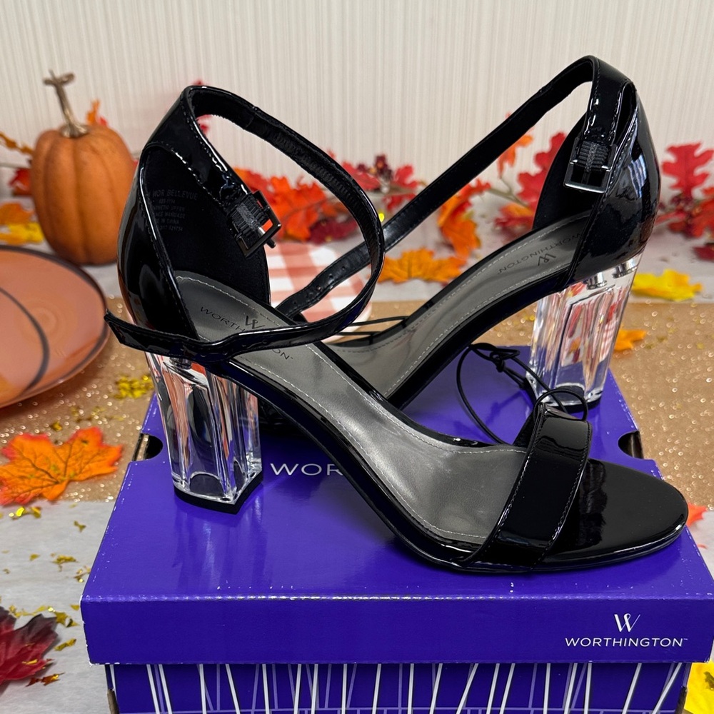 Worthington Black Patent Heels with Clear Block Heel